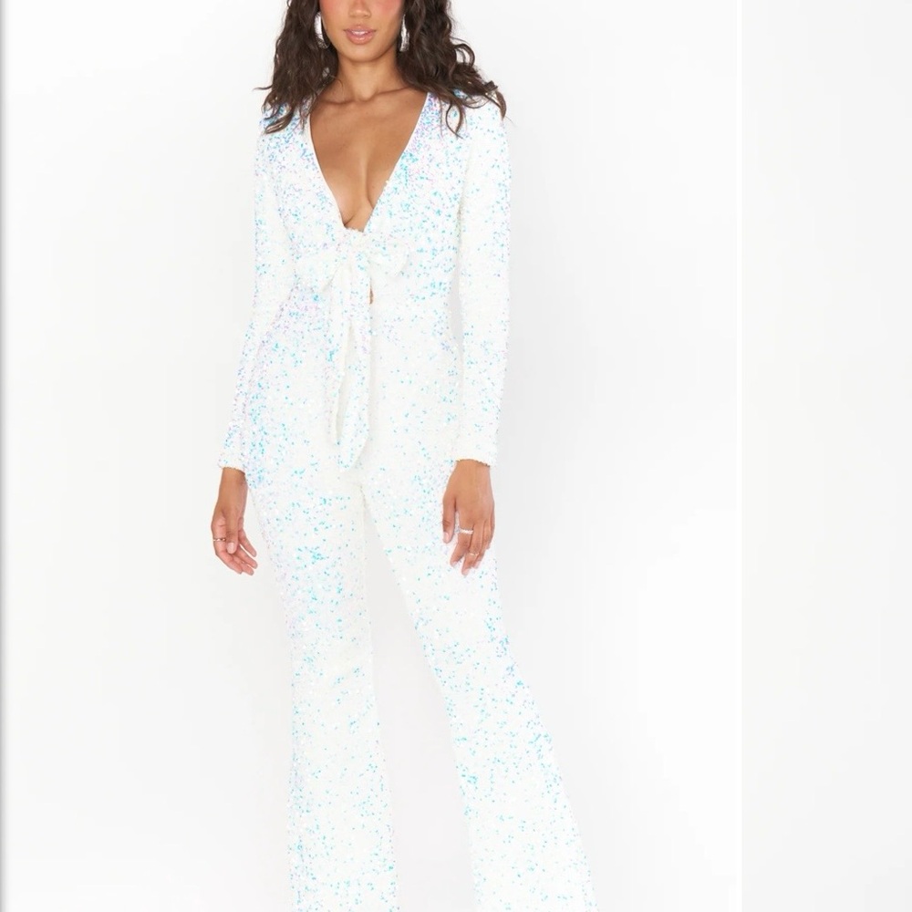 Show Me Your MuMu White and Blue Speckled Jumpsuit
